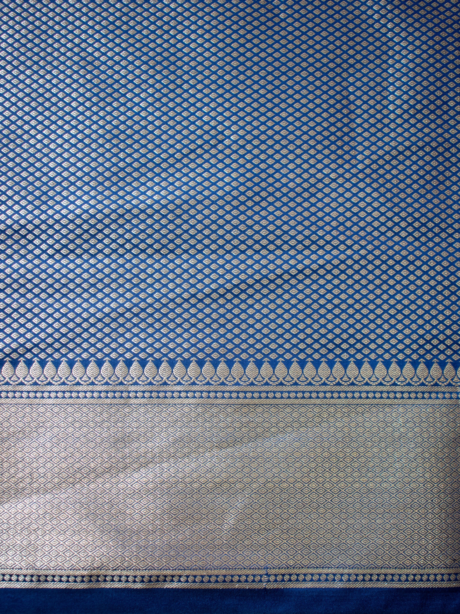 Banarasi Silk Saree With Zari Buti Weaving & Border - Navy Blue