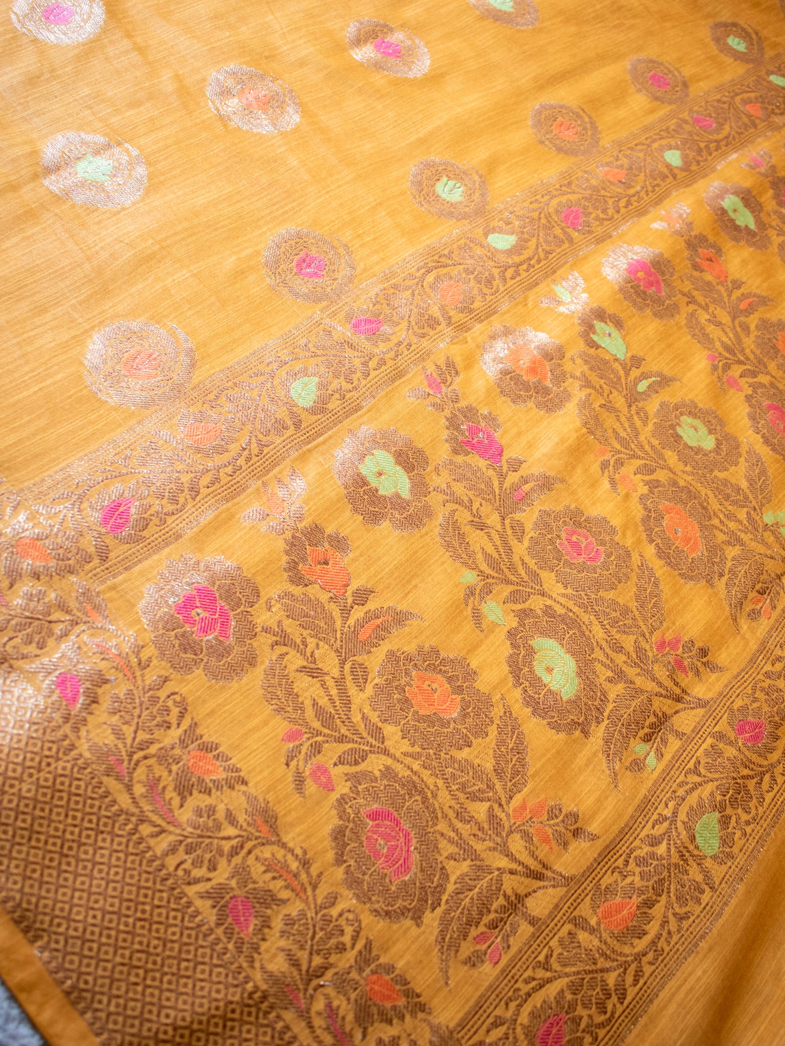 Banarasi Soft Cotton Saree With Resham Work and Border - Mustard Yellow
