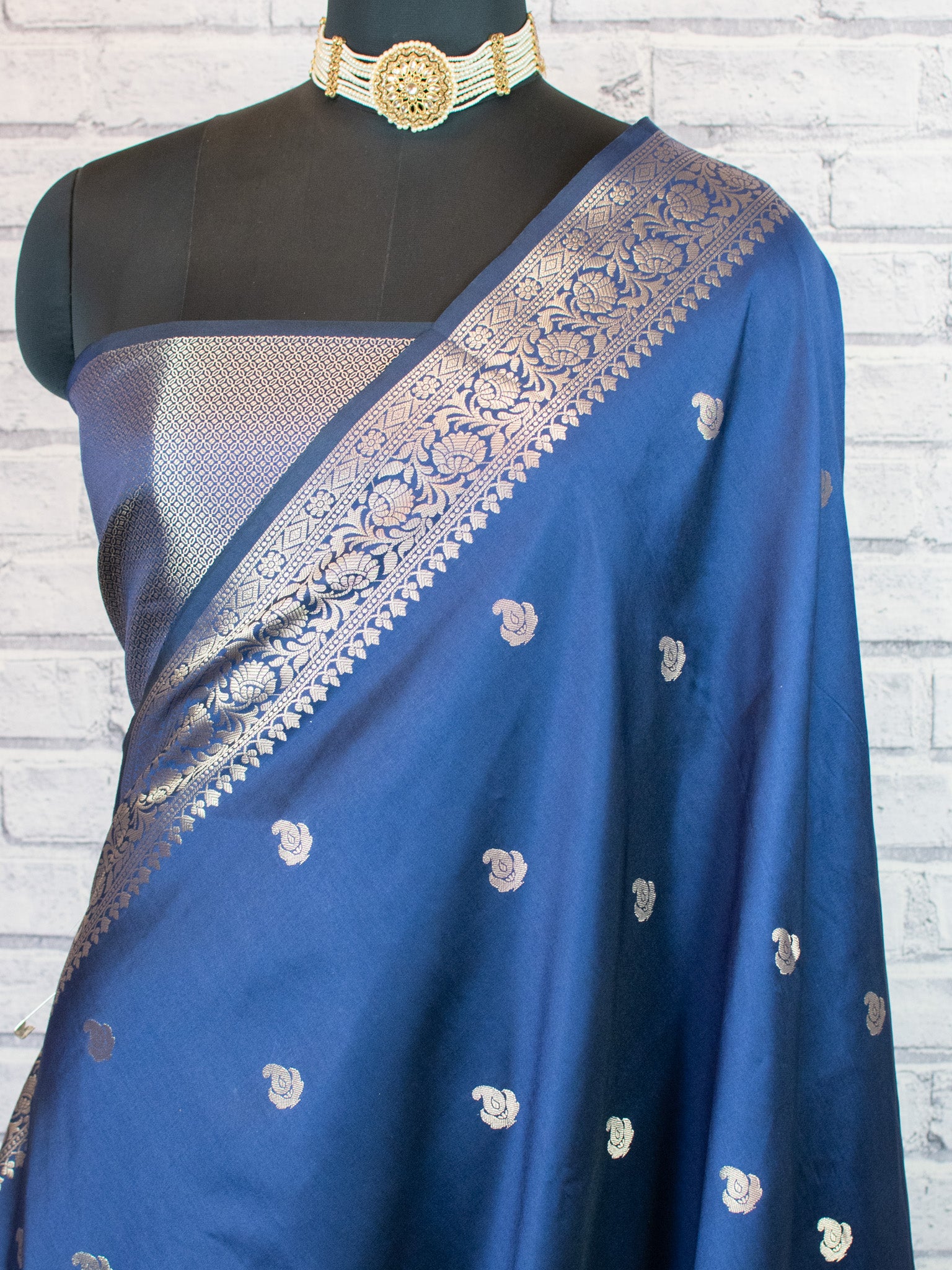 Banarasi Semi Silk Saree With Buti Zari Weaving & Border - Blue