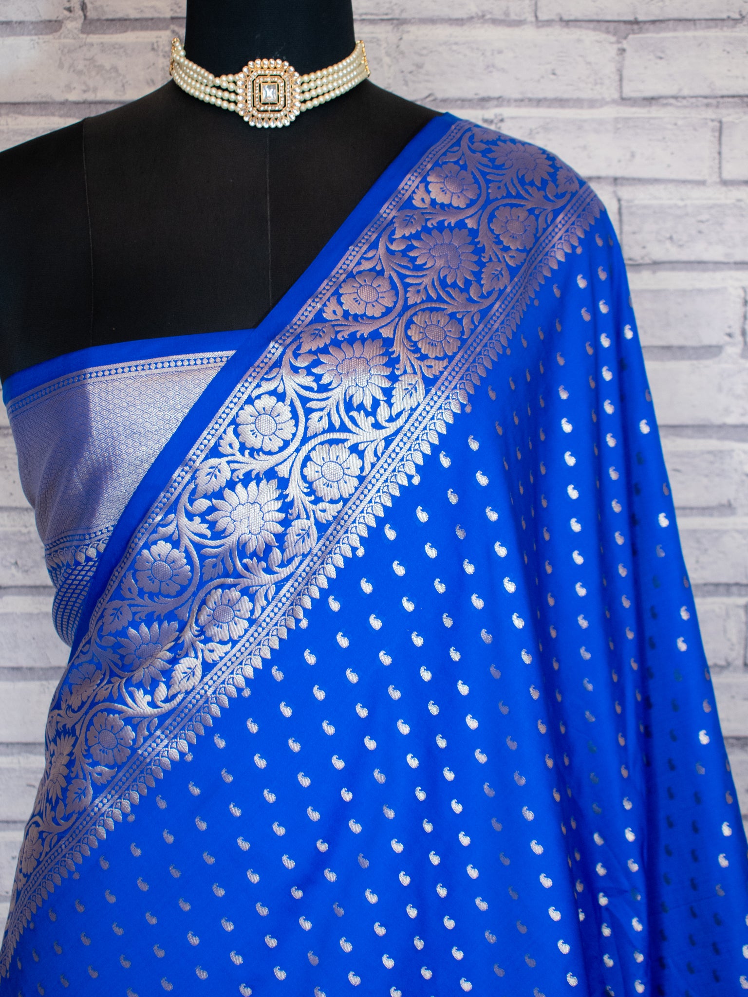Banarasi Silk Saree With Zari Buti Weaving & Border - Blue