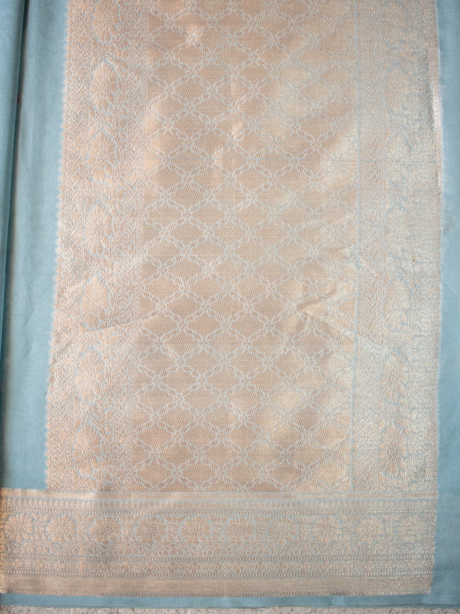 Banarasi Cotton Silk Saree with Floral Weaving & Border- Grey