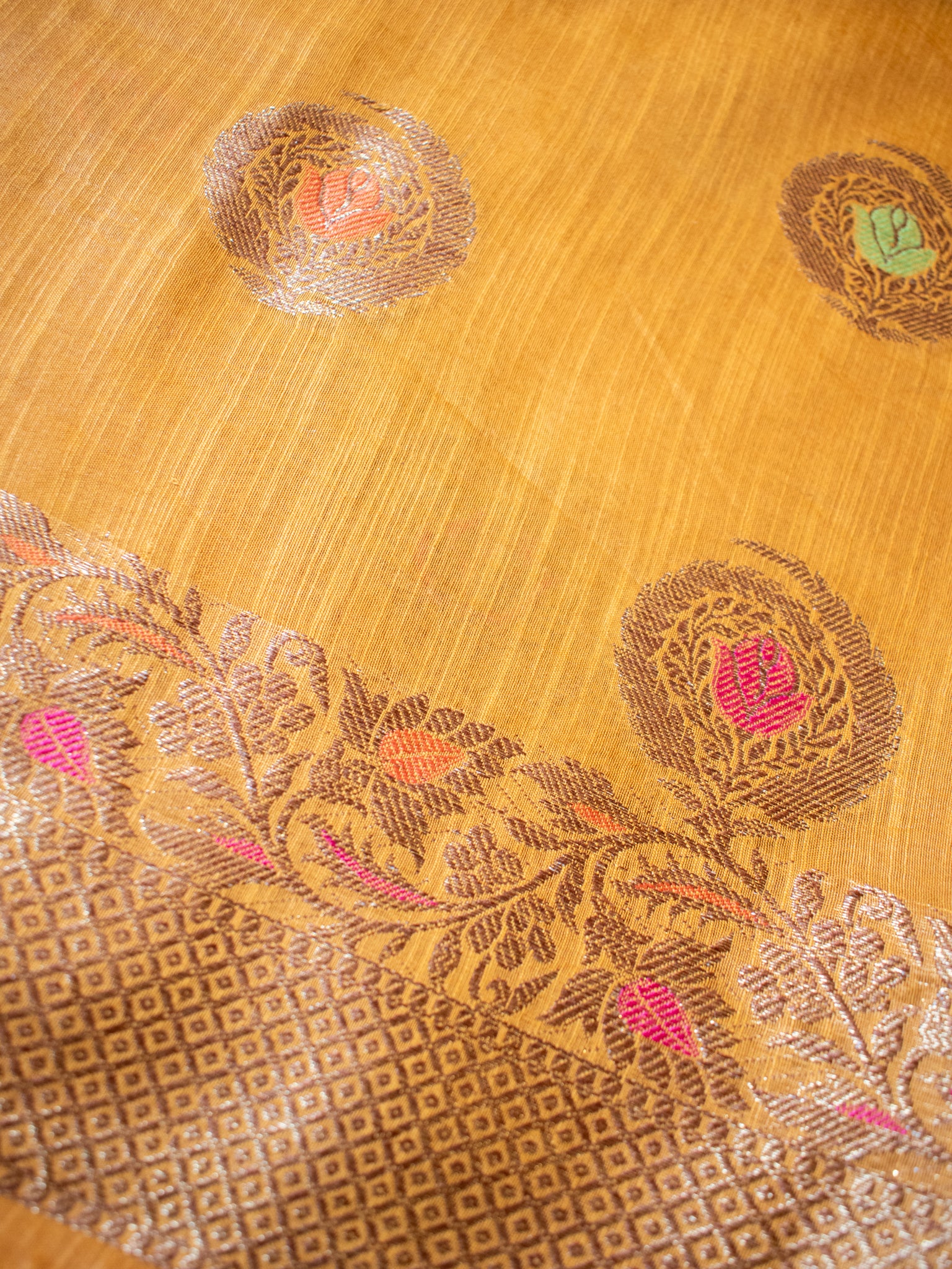 Banarasi Soft Cotton Saree With Resham Work and Border - Mustard Yellow