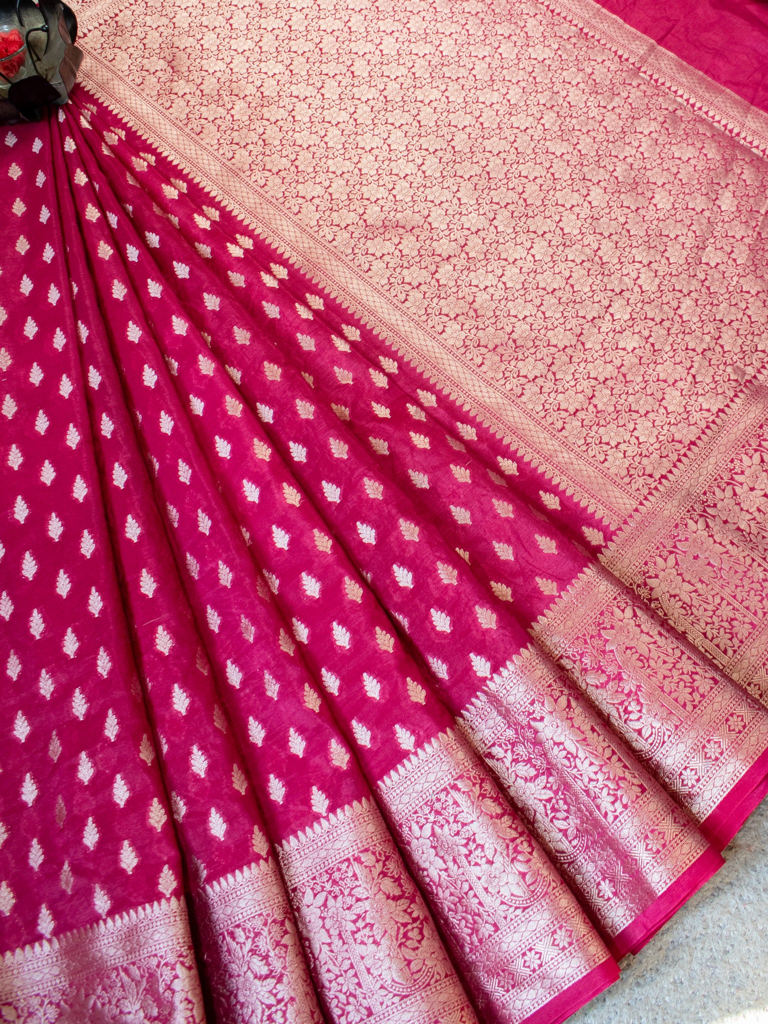 Banarasi Semi Silk Saree With Buti Weaving-Pink