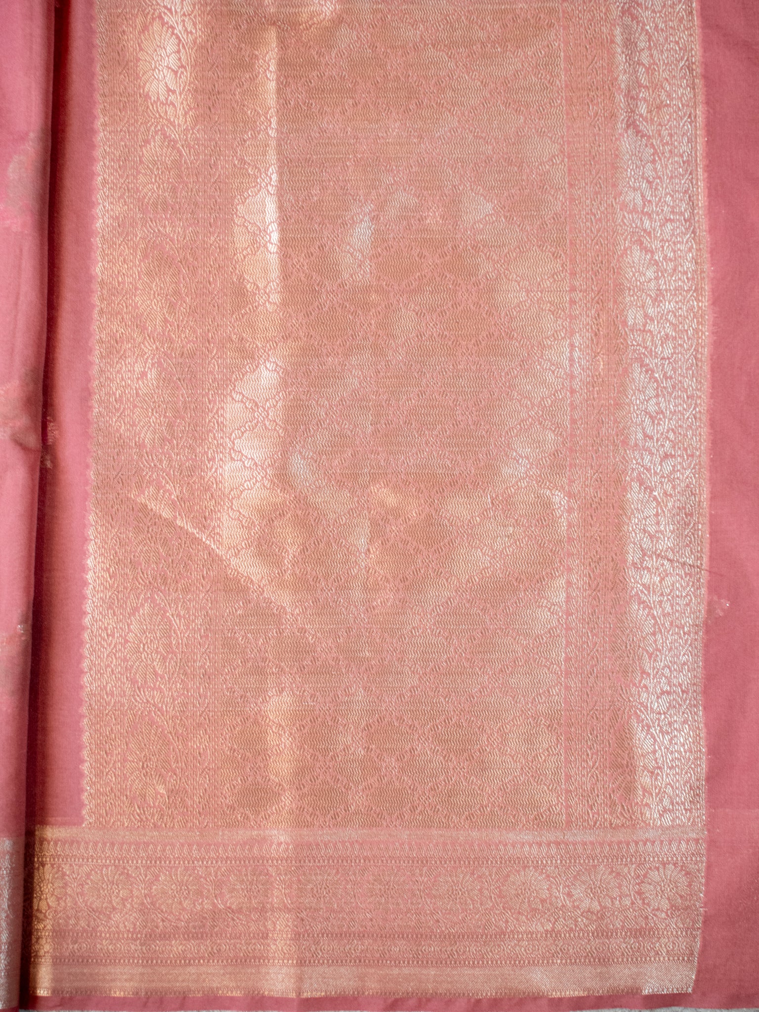 Banarasi Cotton Silk Saree with Floral Weaving & Border- Pink