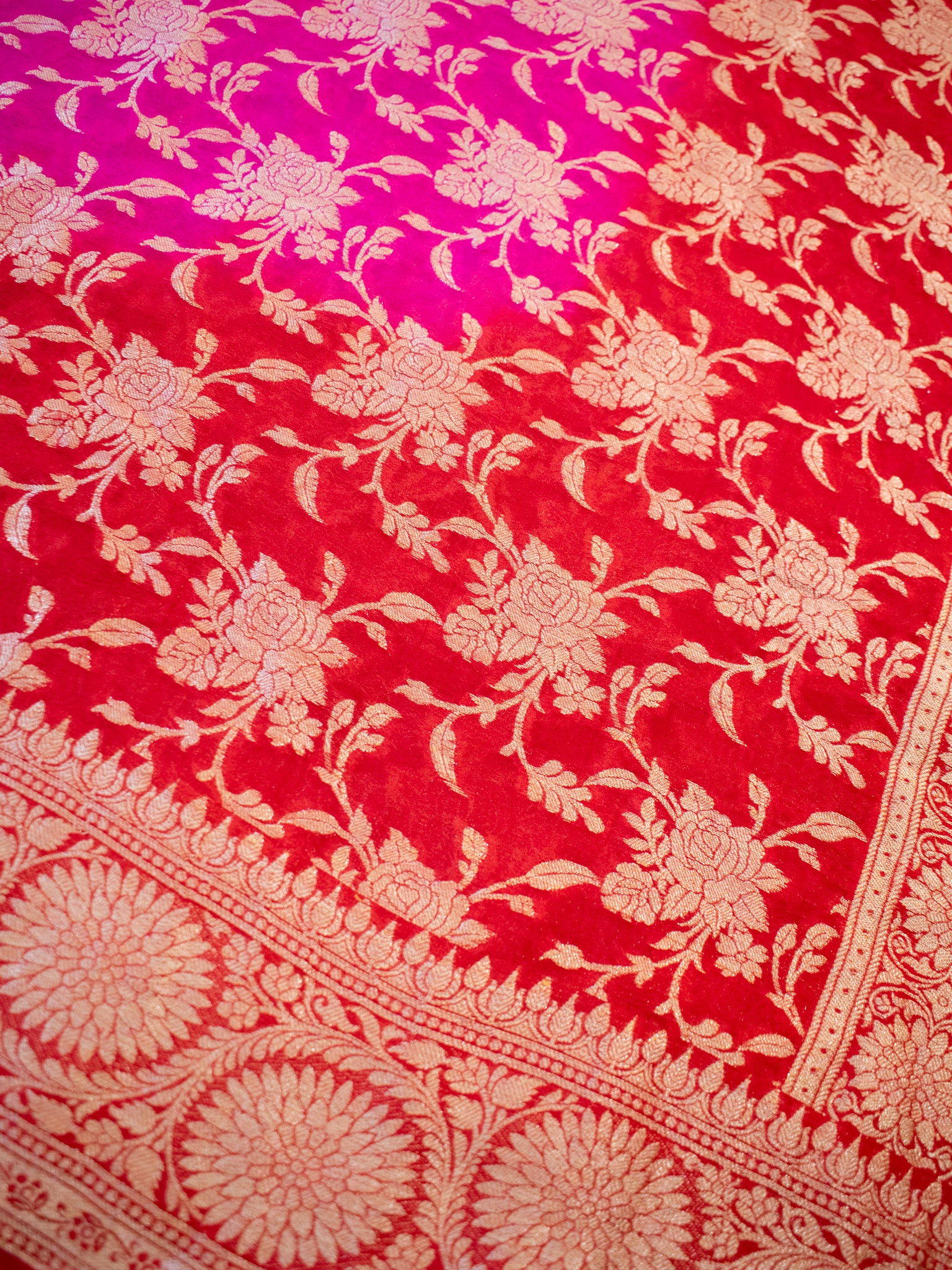 Banarasi Pure Khaddi Georgette Shaded Saree With Zari Weaving- Pink