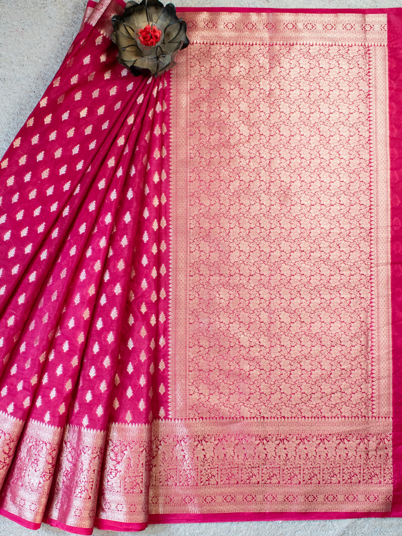 Banarasi Semi Silk Saree With Buti Weaving-Pink