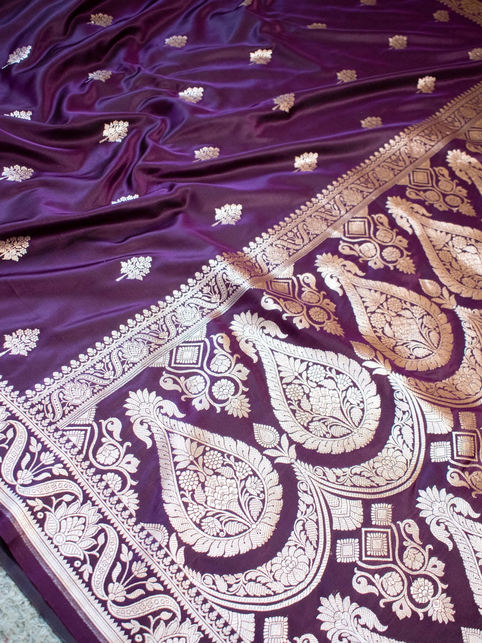 Banarasi Mashru Silk Saree With Buti & Border- Wine