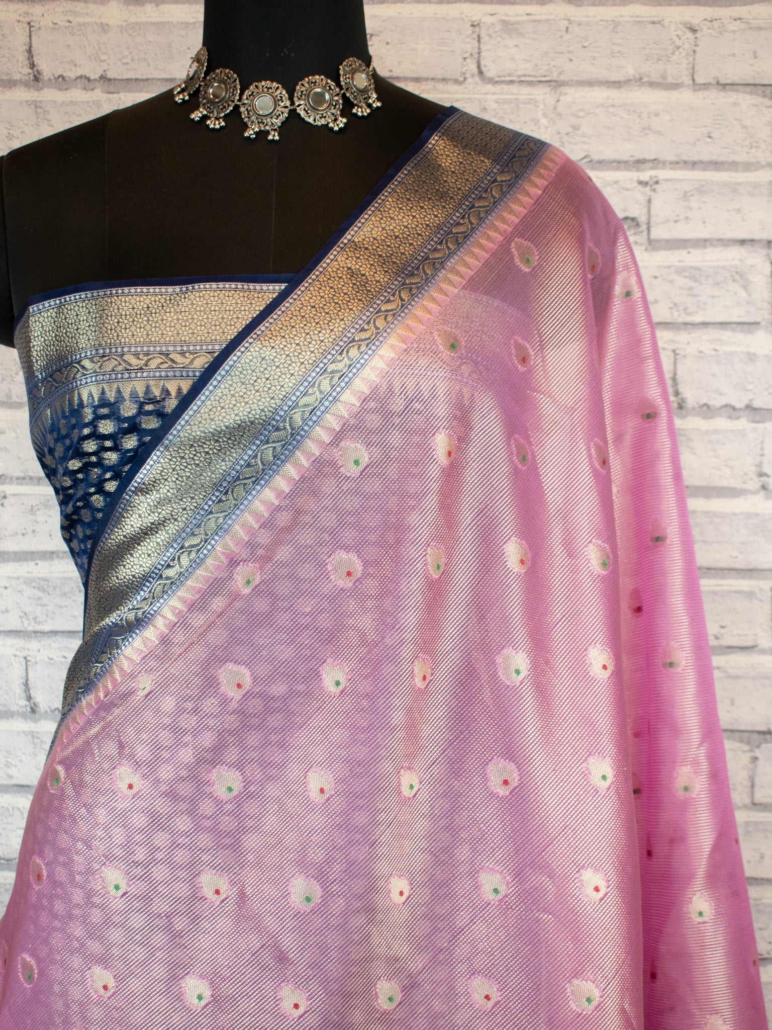 Banarasi Organza Mix Saree With Zari Weaving & Border-Lavender