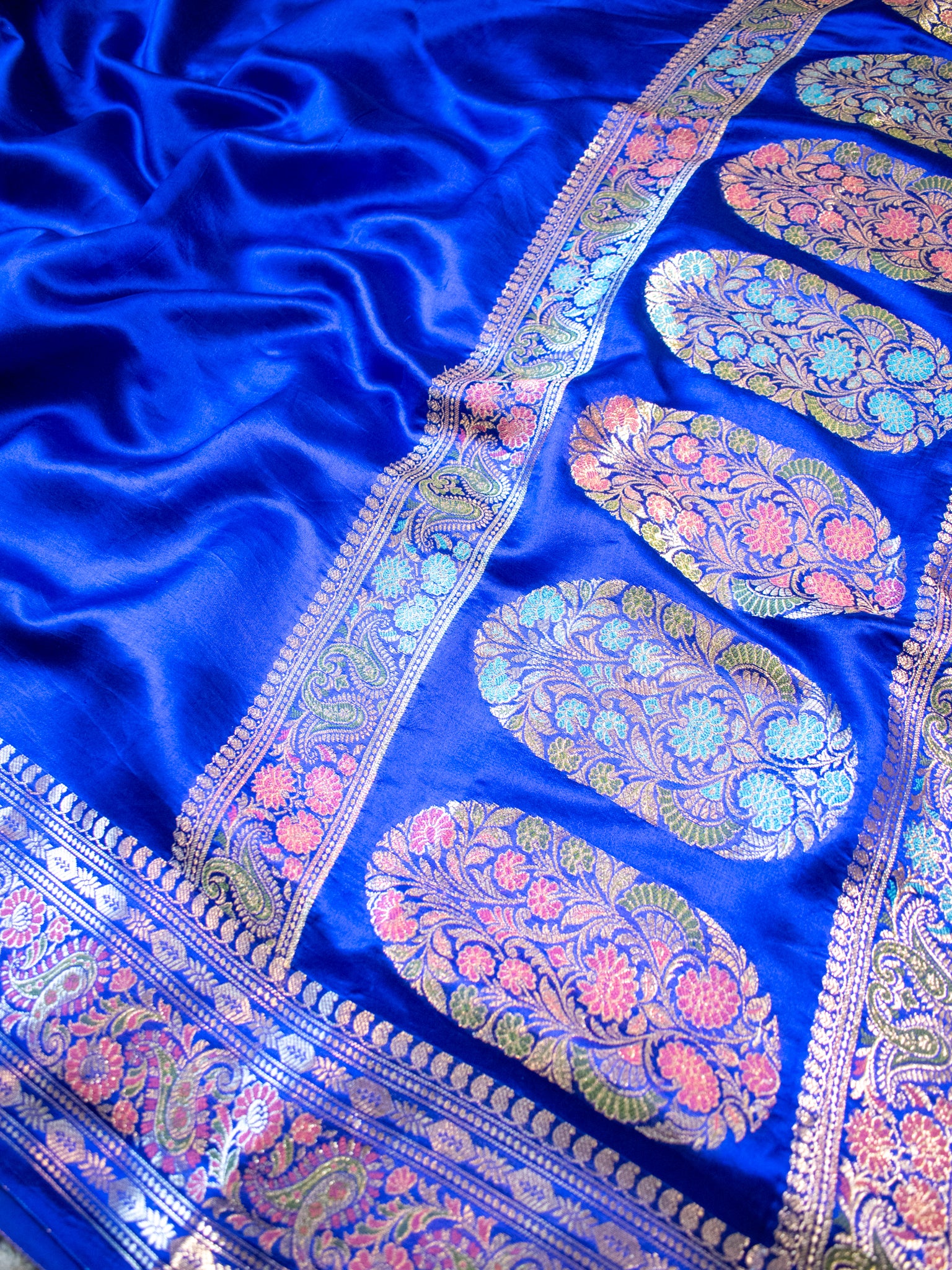 Banarasi Plain Silk Saree With Weaving- Blue