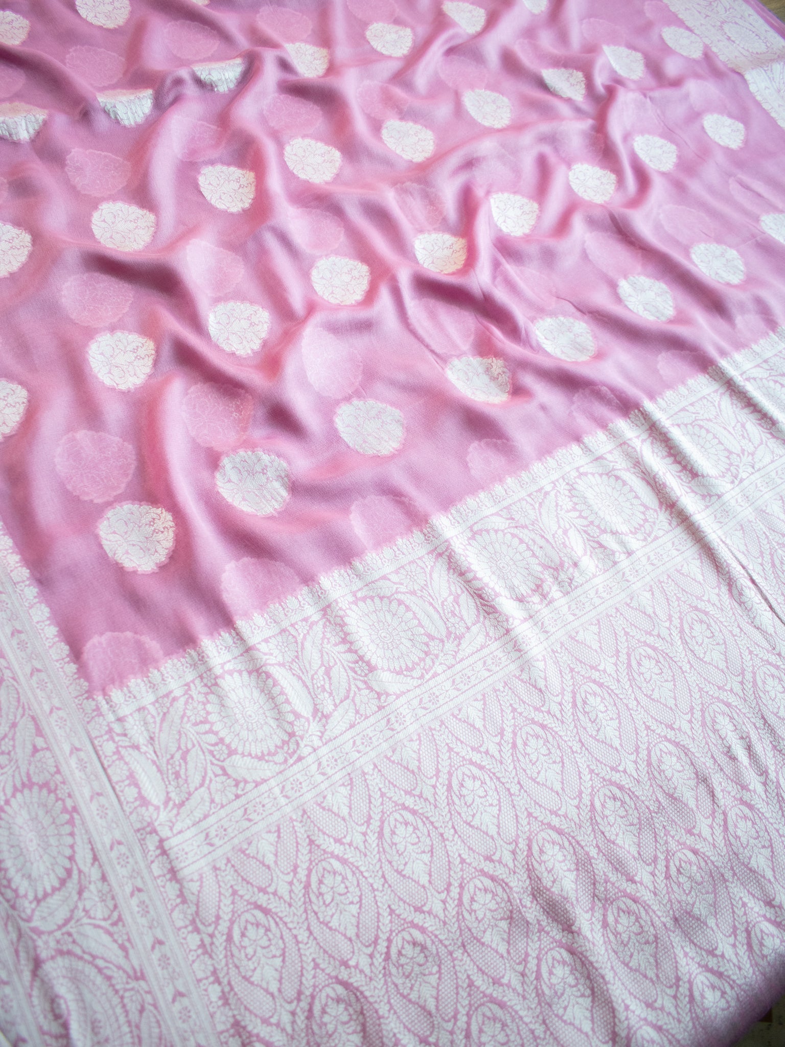 Banarasi Chiffon Saree Silver Zari Weaving-Lilac