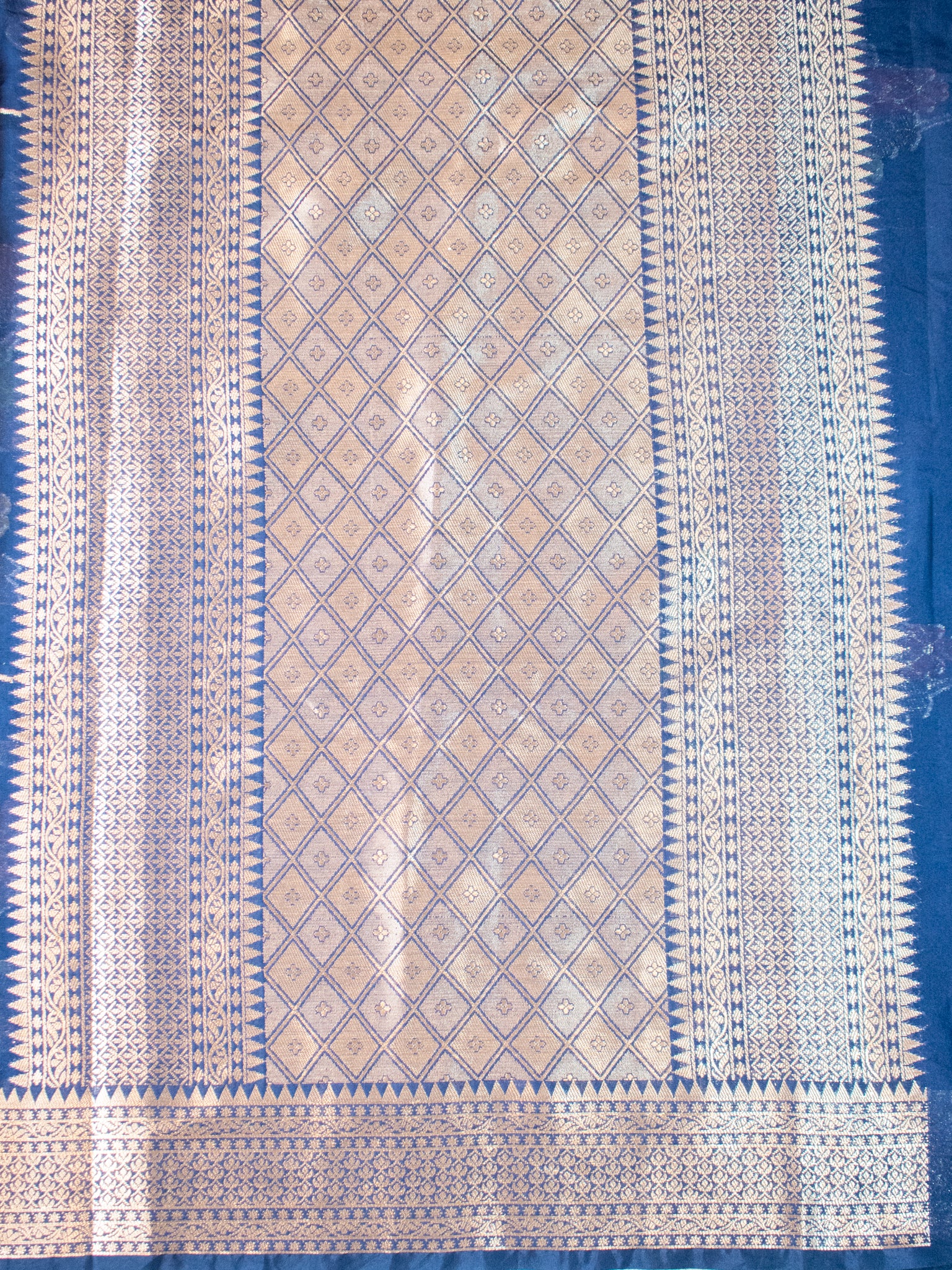 Banarasi Cotton Silk Saree with Floral Weaving & Border- Blue