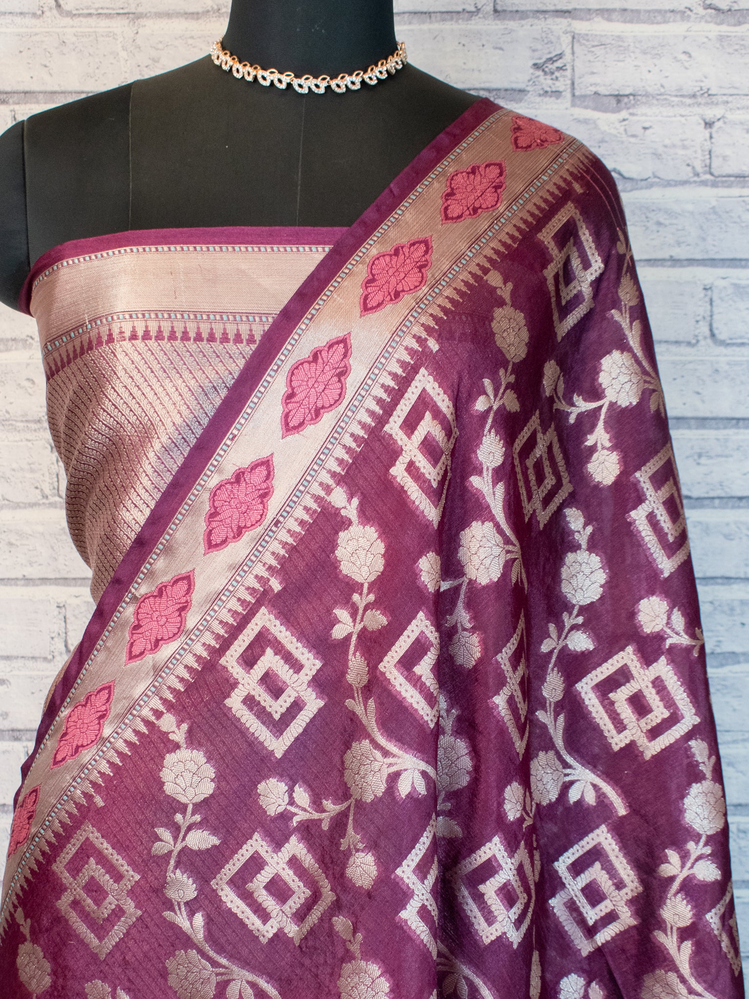 Banarasi Cotton Silk Saree With Zari Border - Wine