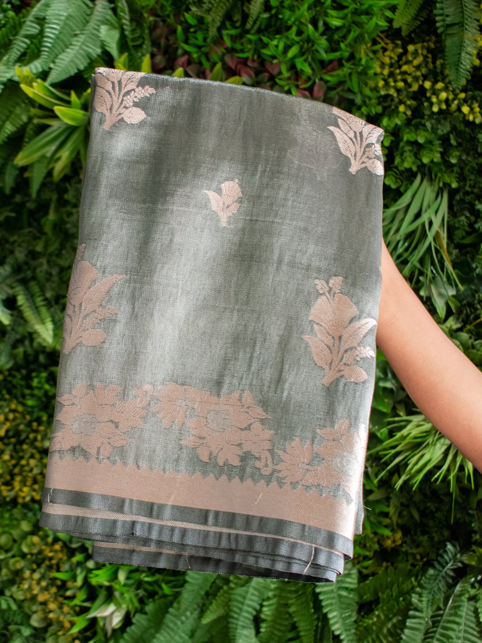 Banarasi Shaded Tissue Saree With Silver Weaving - Grey