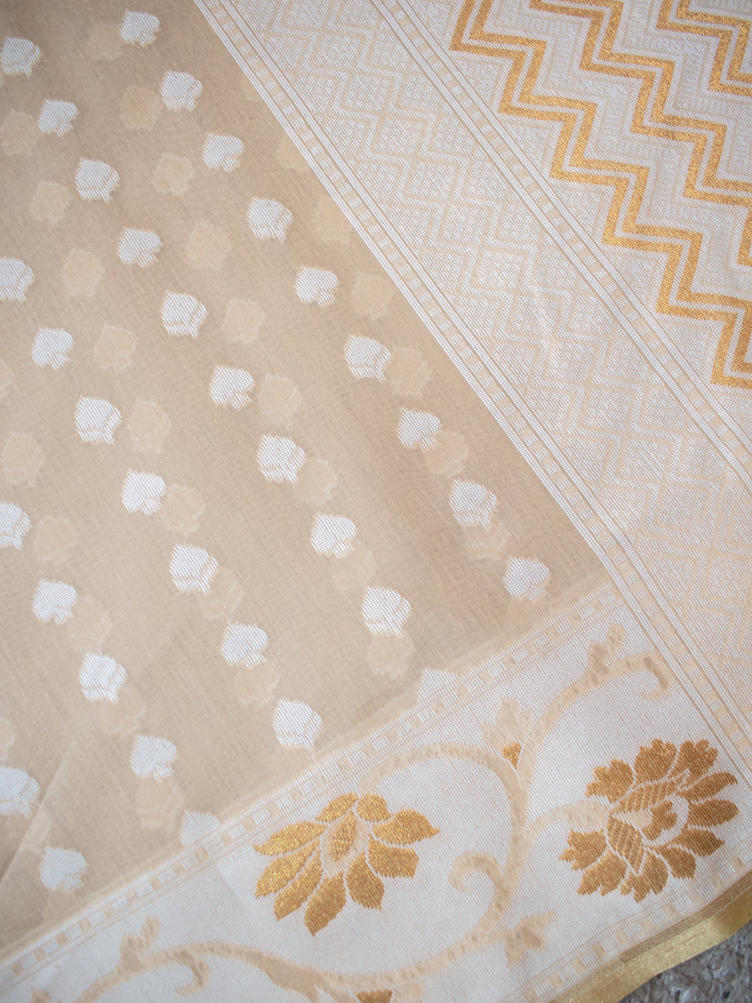 Banarasi Soft Cotton Saree With Resham Work and Border - Beige