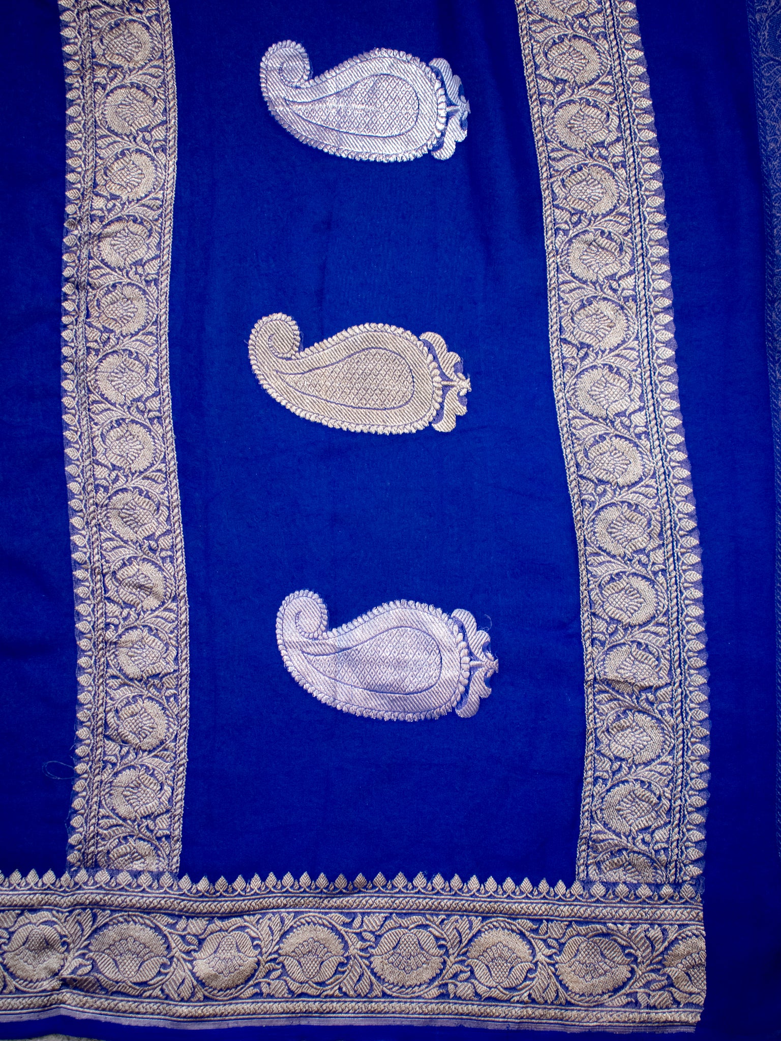 Banarasi Pure Khaddi Georgette Saree With Sona Rupa ZariButi Weaving- Blue