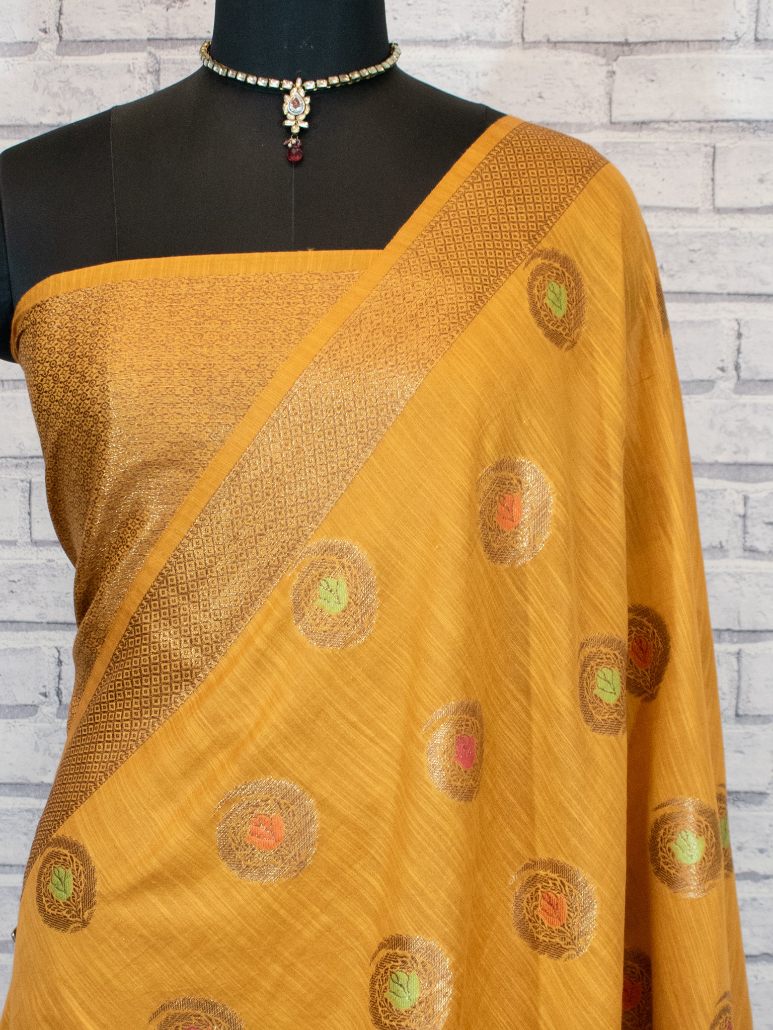 Banarasi Soft Cotton Saree With Resham Work and Border - Mustard Yellow