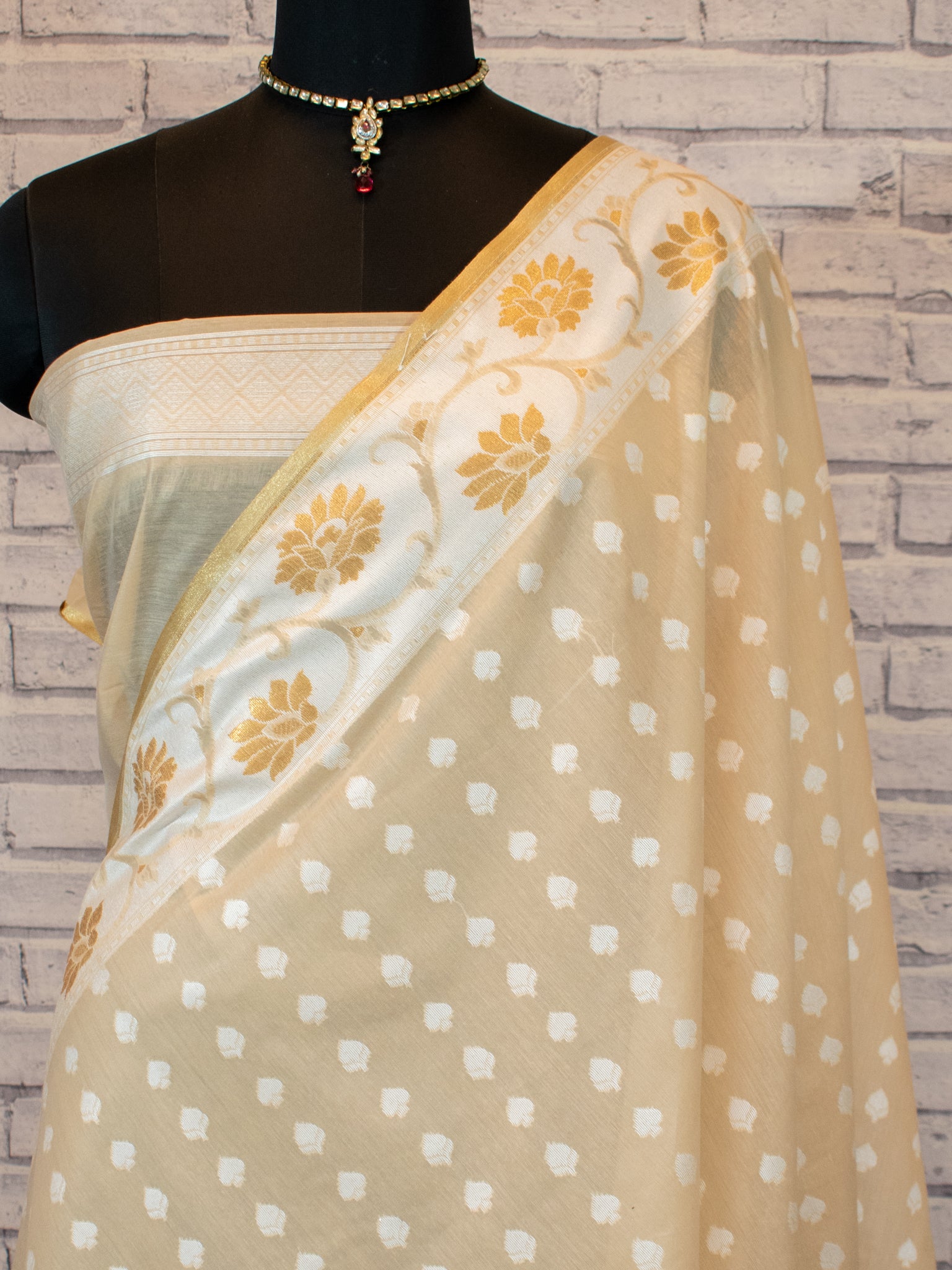 Banarasi Soft Cotton Saree With Resham Work and Border - Beige