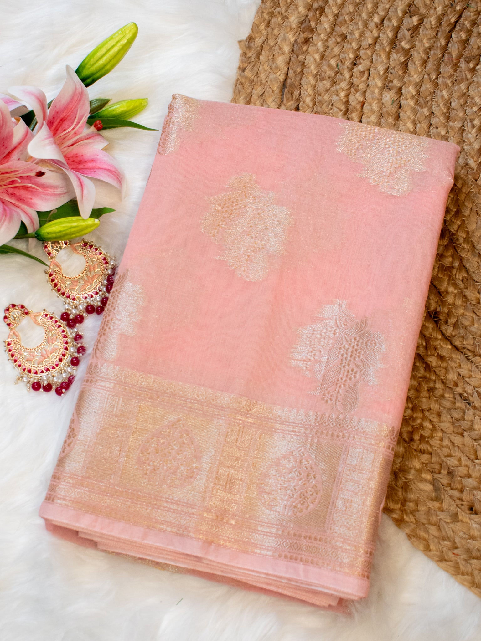 Banarasi Cotton Silk Zari Weaving Saree-Pink