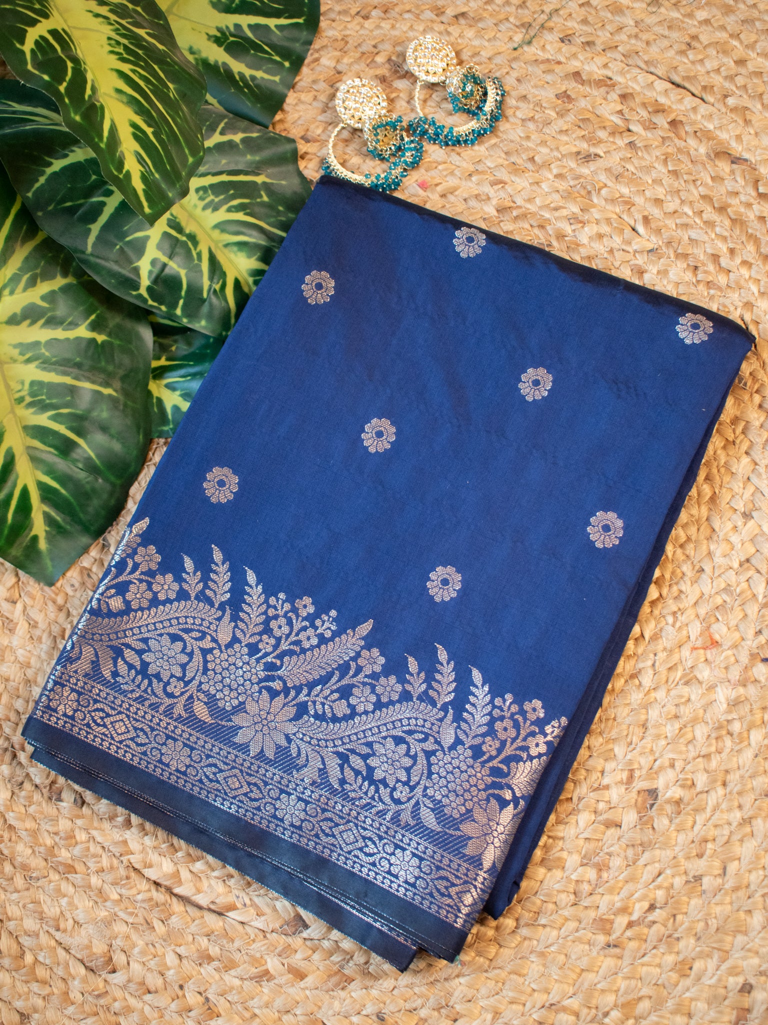 Banarasi Semi Katan Silk Saree With Border- Blue