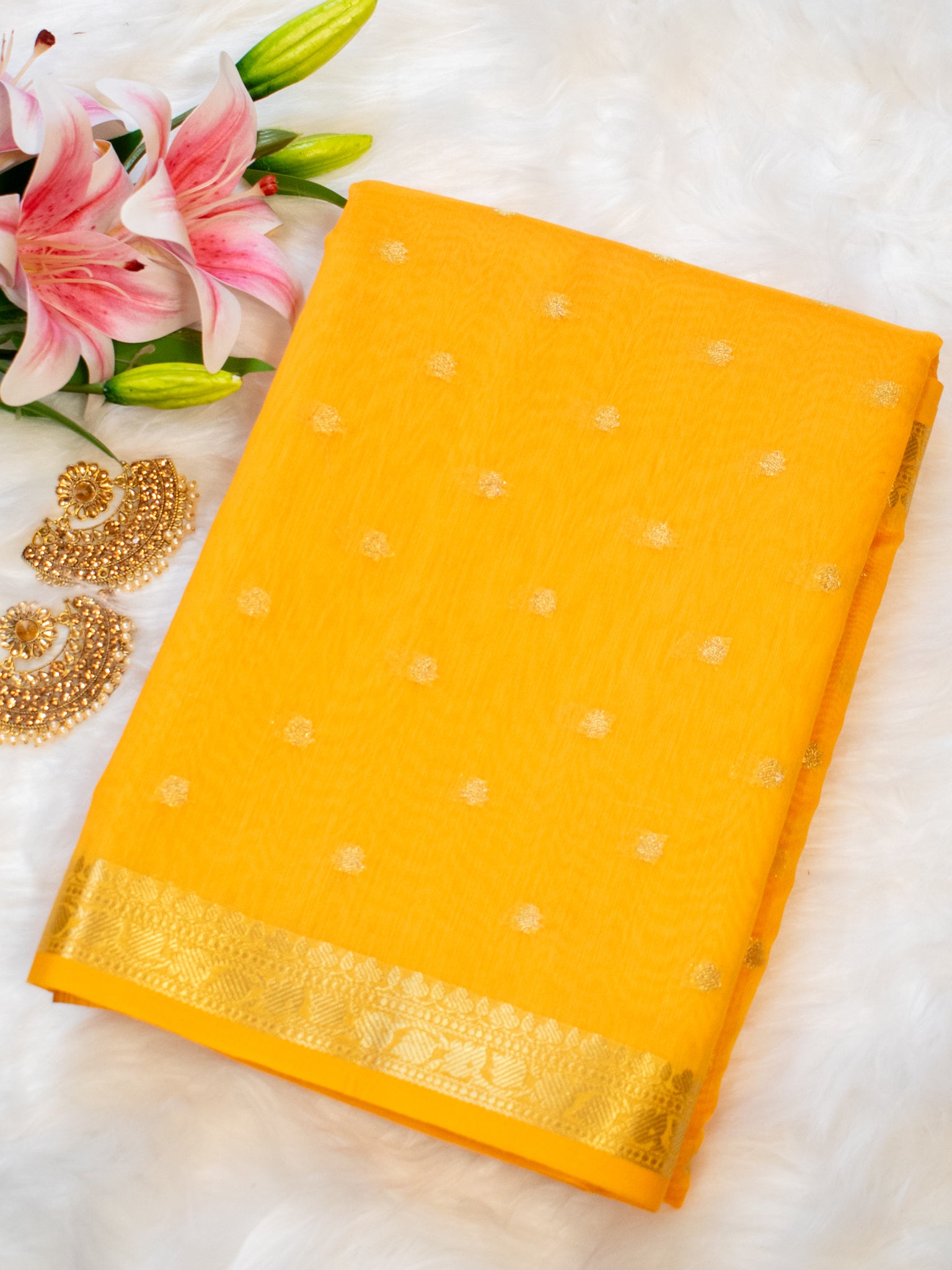 Banarasi Soft Cotton Silk Saree With Zari Weaving-Yellow