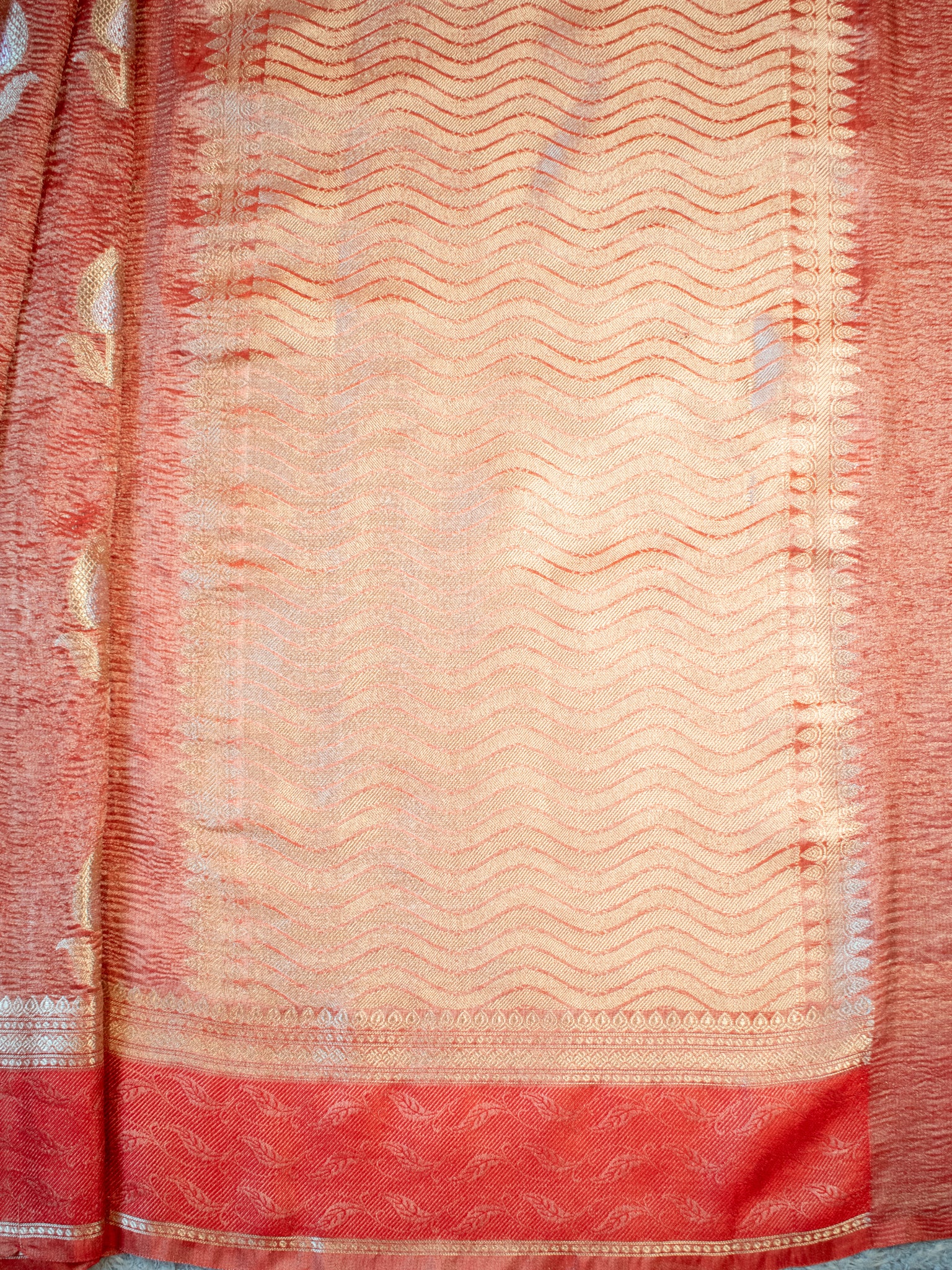 Banarasi Katan Crushed Tissue Saree With Border - Orange