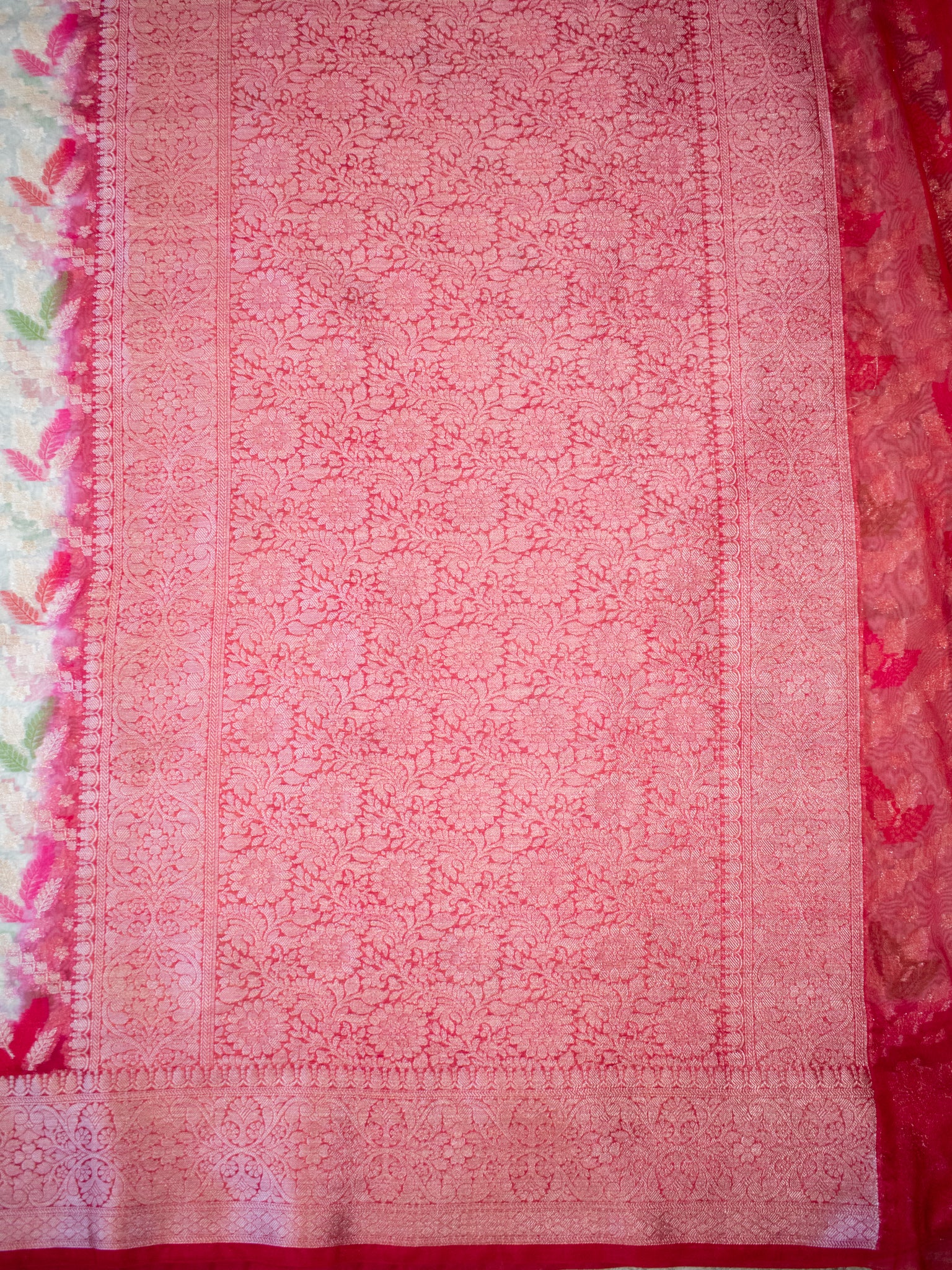 Banarasi Cotton Silk  Saree With Weaving Border - Red & White