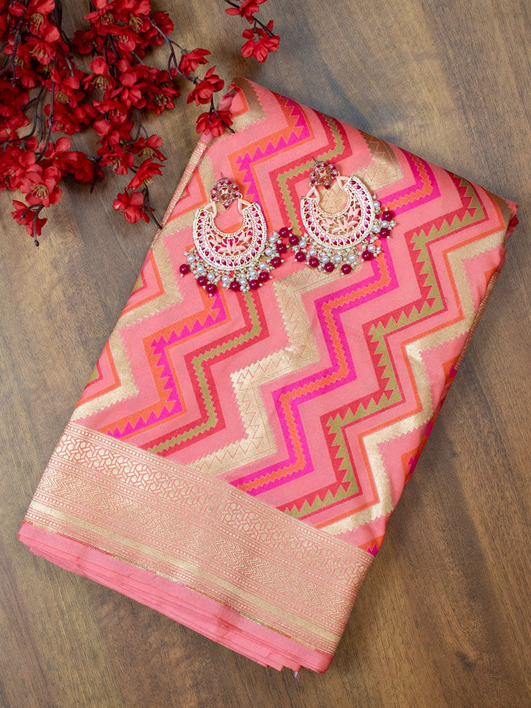 Banarasi Art Katan Silk Saree With Meena Zigzag Weaving-Pink