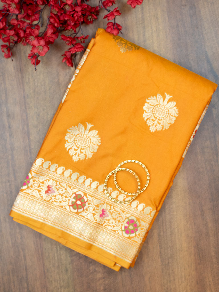 Banarasi Art Katan Silk Saree With Meena Buta Weaving-Yellow