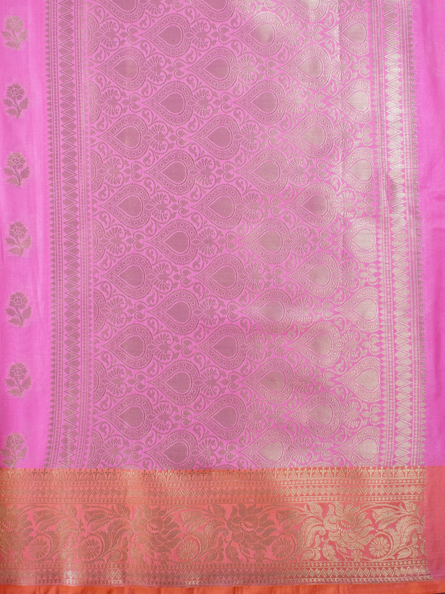 Banarasi  Cotton Silk Saree Silver Zari Weaving With Contrast Border-Pink