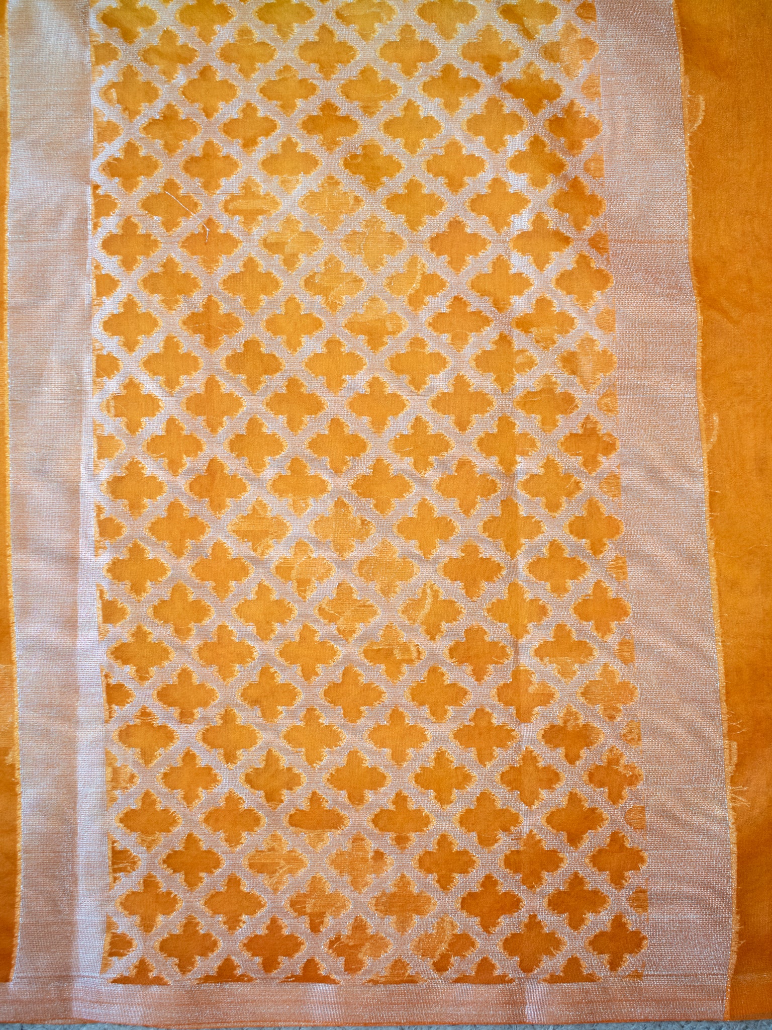 Banarasi Organza Dual Shade Saree With Zari Border- Yellow & Orange