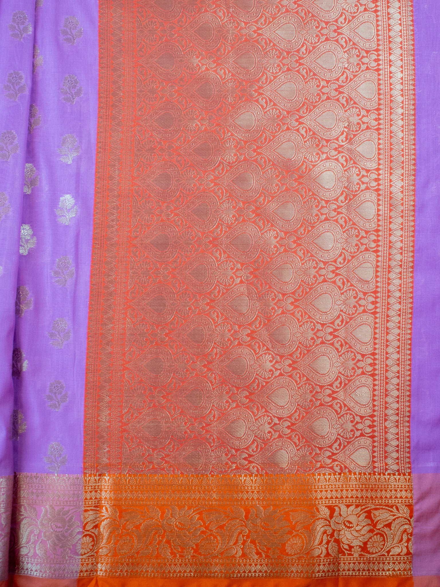 Banarasi  Cotton Silk Saree Silver Zari Weaving With Contrast Border-Lavender