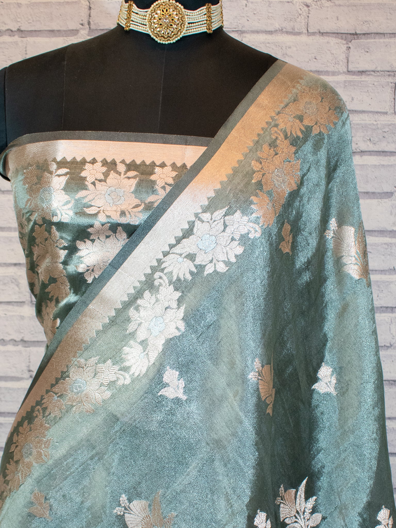 Banarasi Shaded Tissue Saree With Silver Weaving - Grey