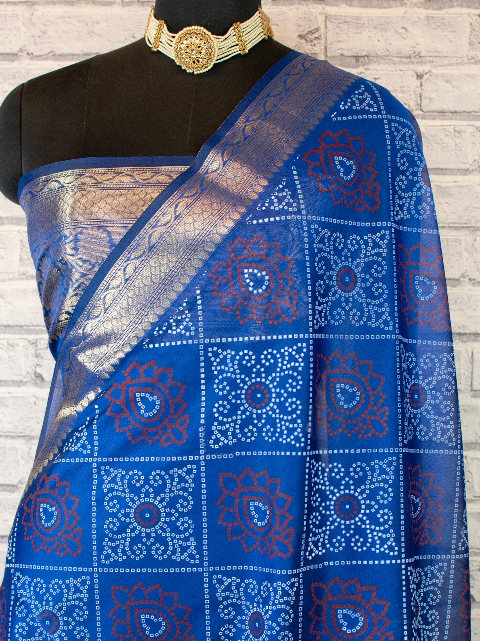 Banarasi Bandhani Organza Saree With Border - Blue