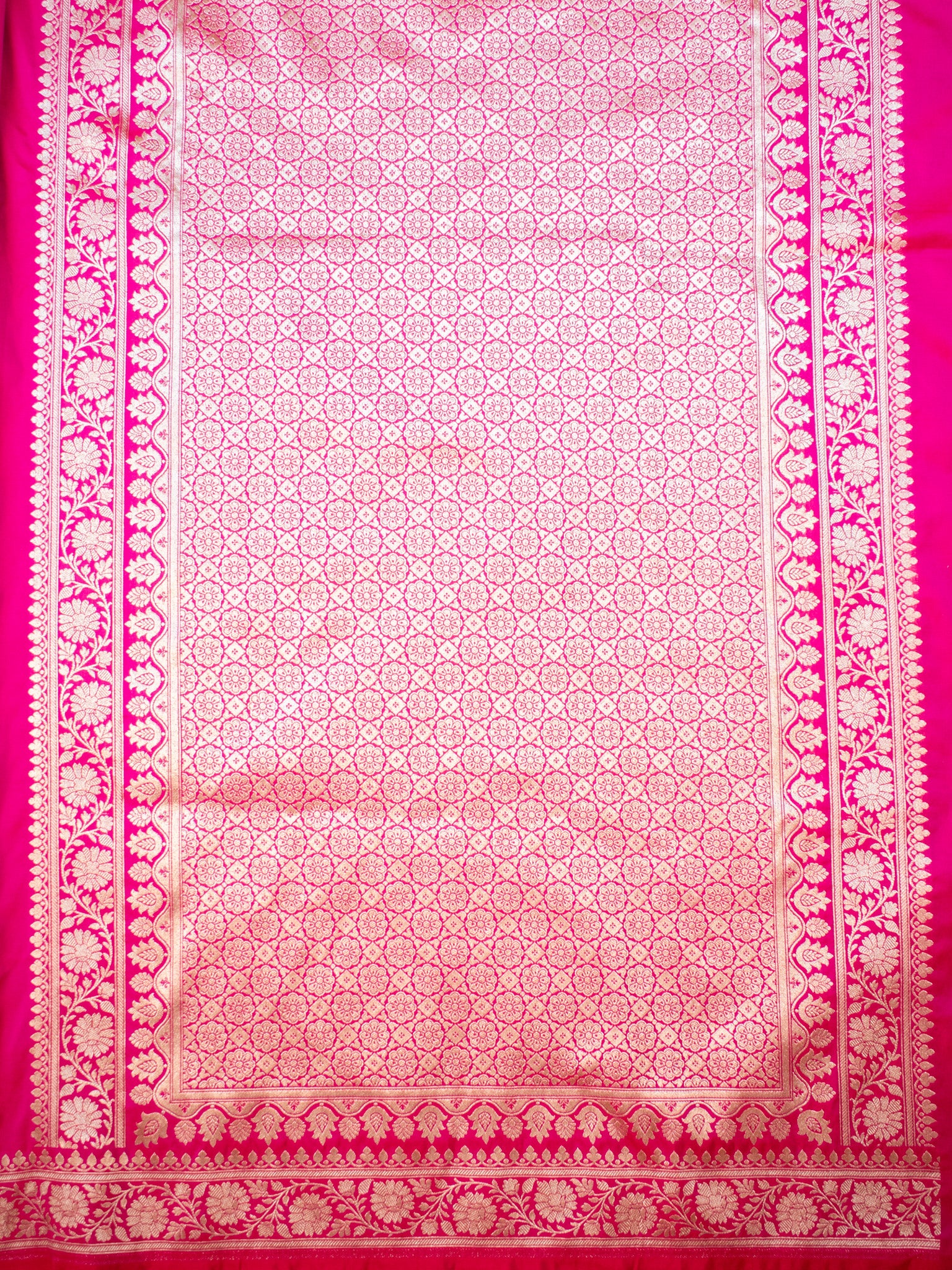 Banarasi Plain Semi Silk Saree With Zari Border - Pink