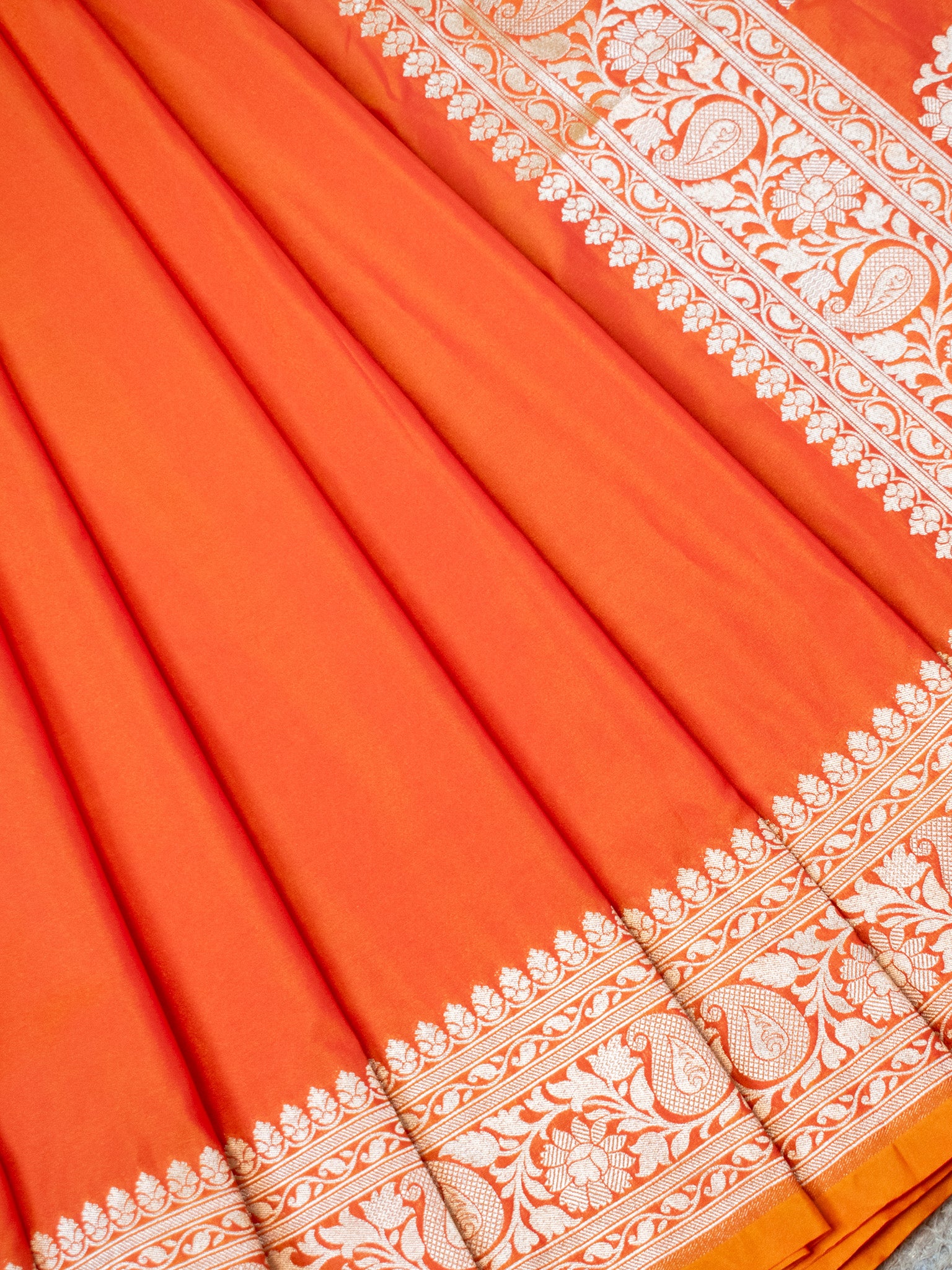 Banarasi Plain Semi Silk Saree With Zari Border - Orange