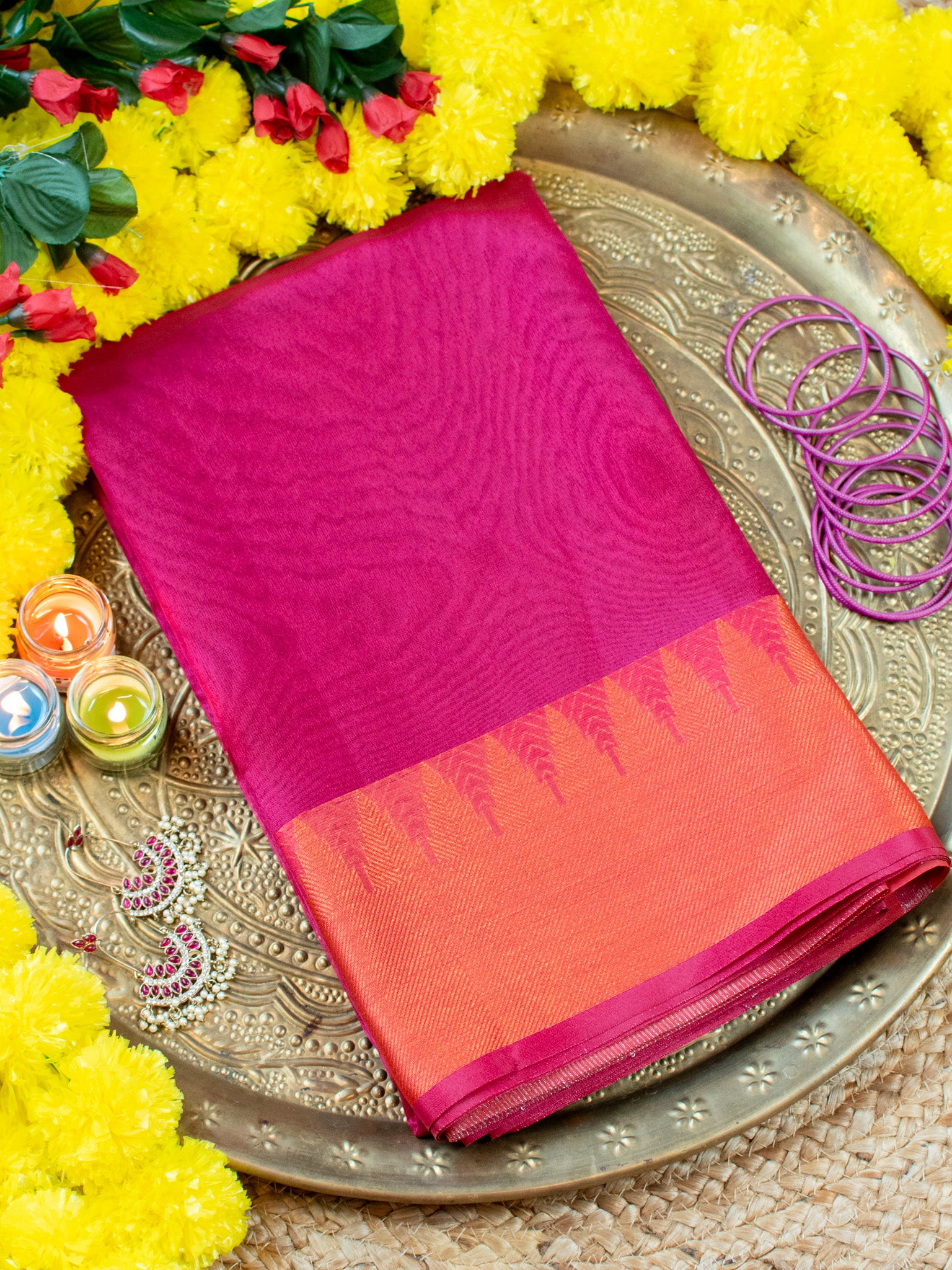 Banarasi Plain Shaded Tissue Saree With Zari Border - Pink