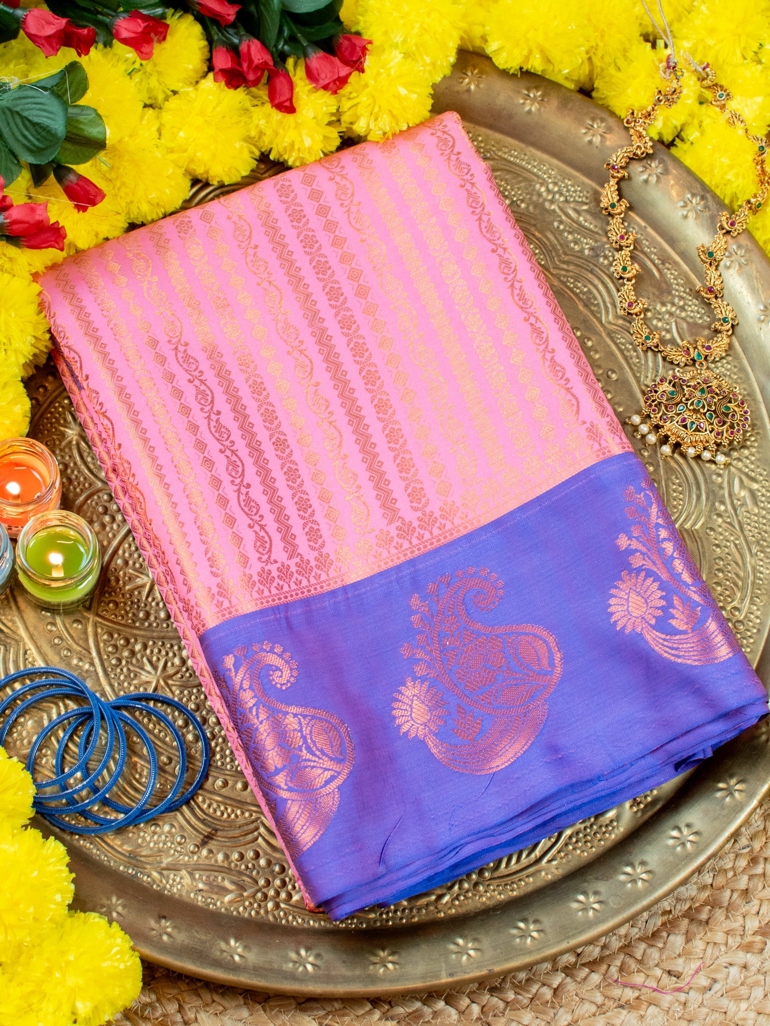 Banarasi Kora Muslin Saree With Zari Weaving &  Border-Pink