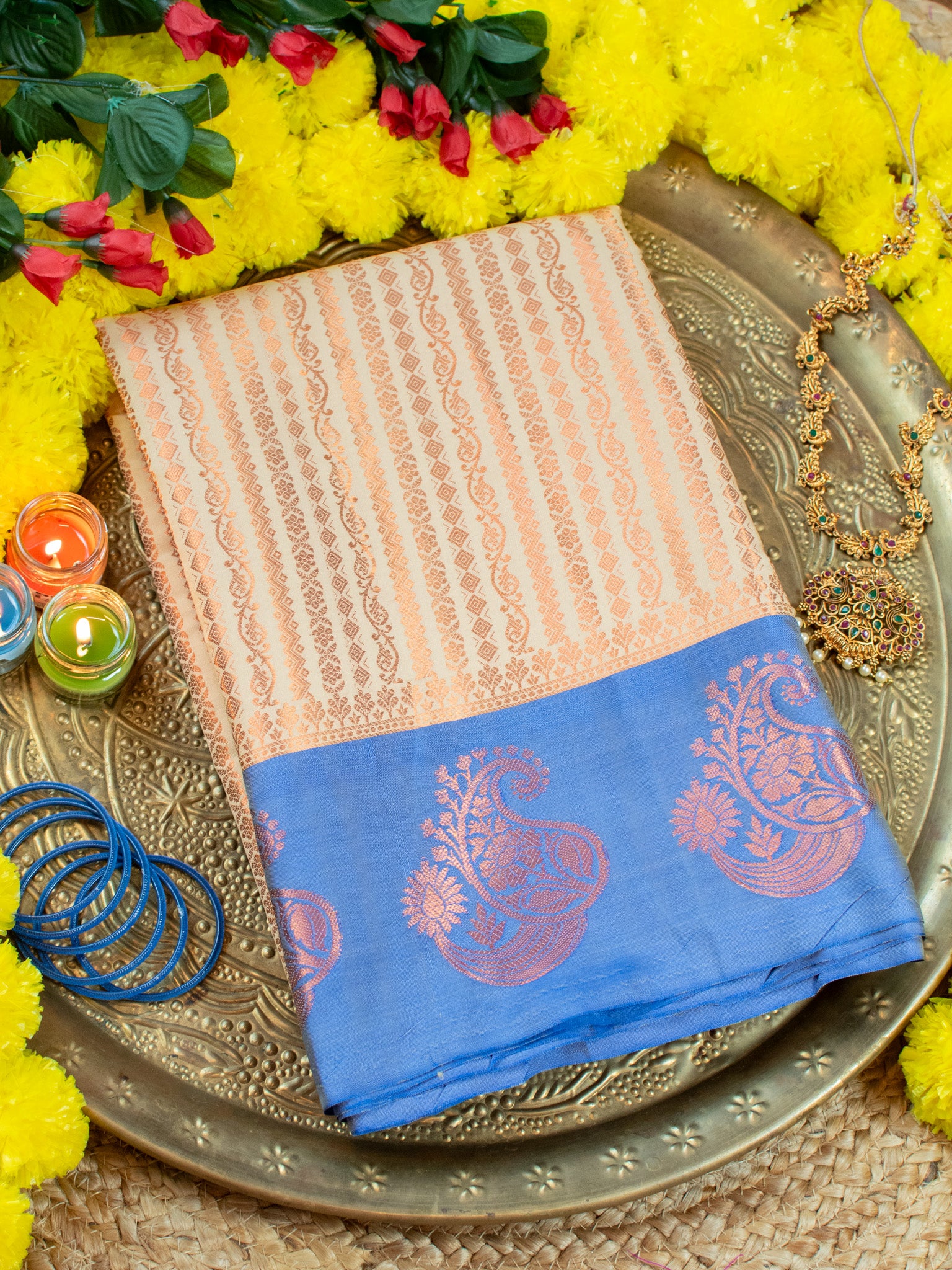 Banarasi Kora Muslin Saree With Zari Weaving &  Border- Beige