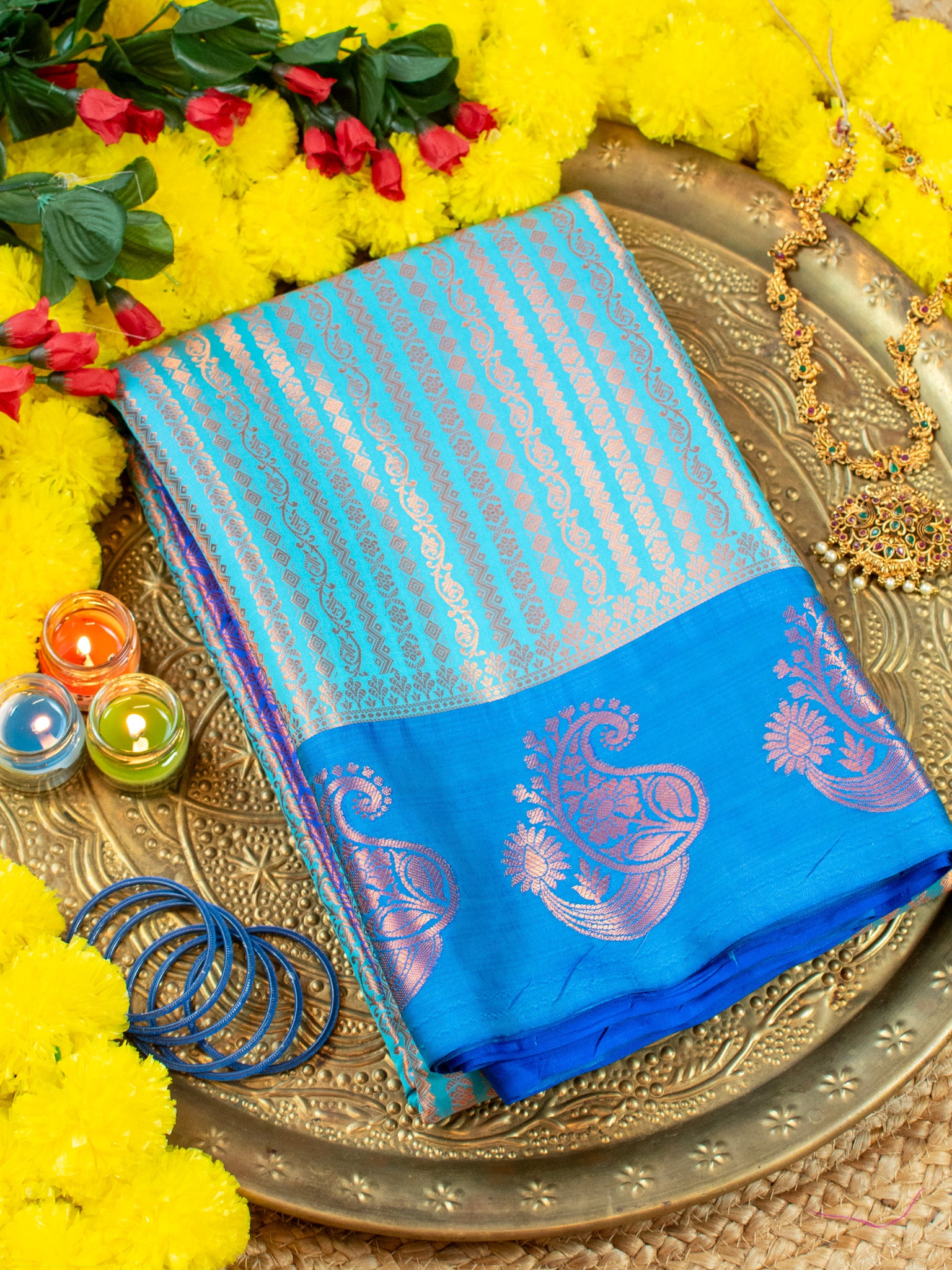 Banarasi Kora Muslin Saree With Zari Weaving &  Border- Blue