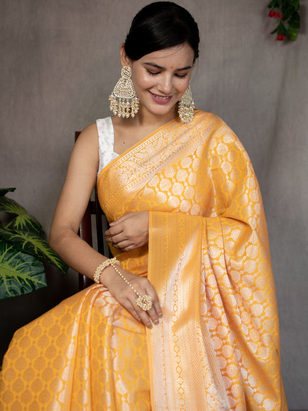 Orange Zari Border Cotton Silk Banarasi Saree – Wearitage India