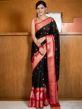 Banarasi Kora Saree With Contrast Skirt Border-Red