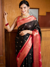Banarasi Kora Saree With Contrast Skirt Border-Red