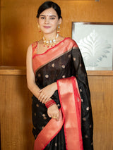 Banarasi Kora Saree With Contrast Skirt Border-Red