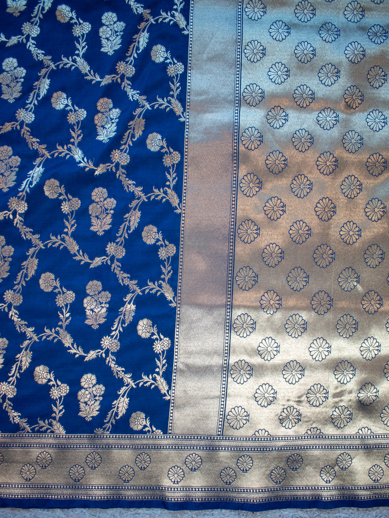 Banarasi Art Katan Silk Saree With Jaal Weaving-Deep Blue