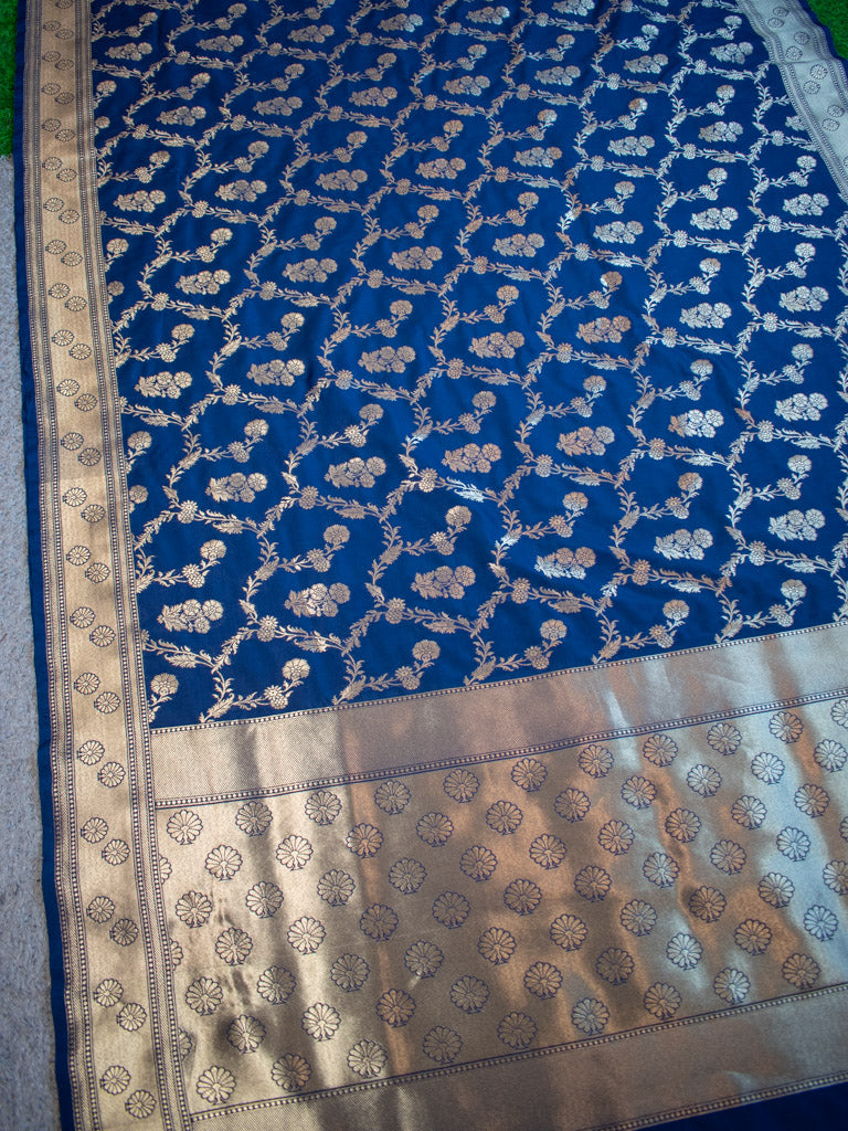 Banarasi Art Katan Silk Saree With Jaal Weaving-Deep Blue