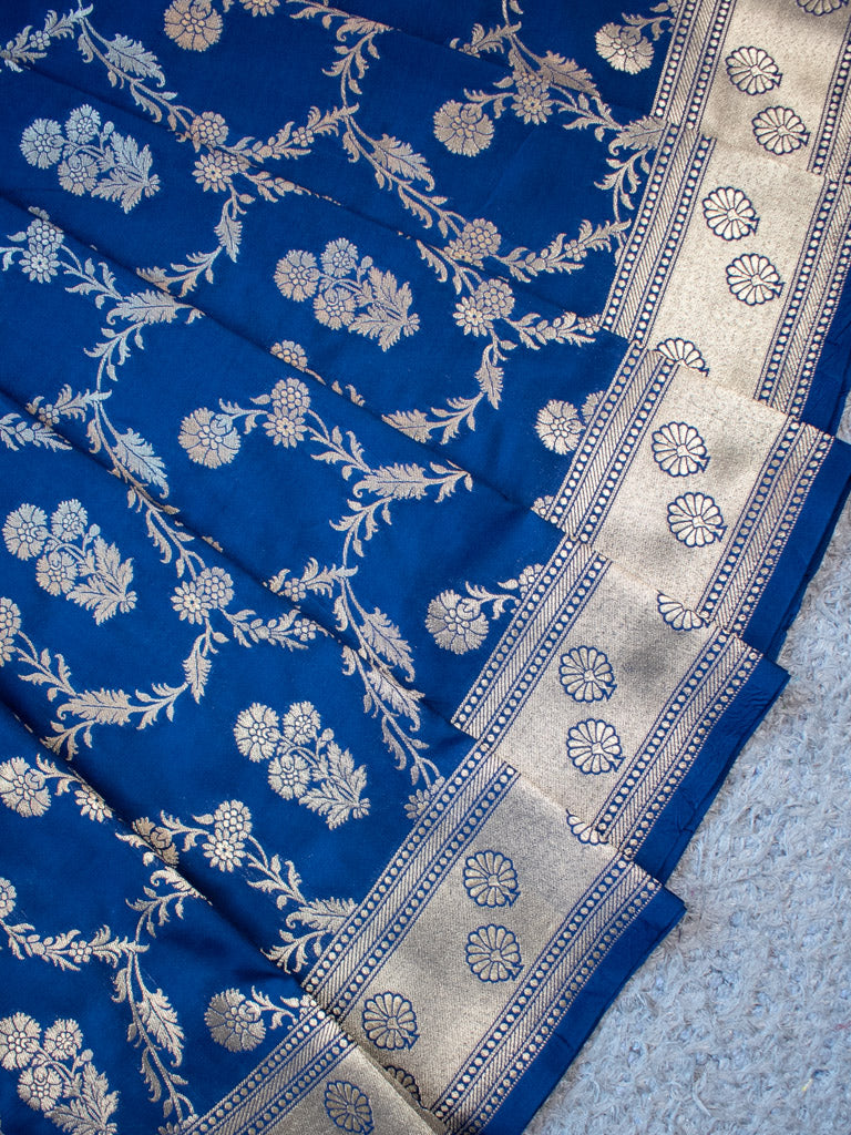 Banarasi Art Katan Silk Saree With Jaal Weaving-Deep Blue