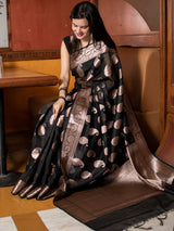 Banarasi Cotton Silk Saree with Zari Paisley Weaving-Black