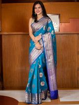 Banarasi Semi Silk Saree With Buta Weaving-Blue