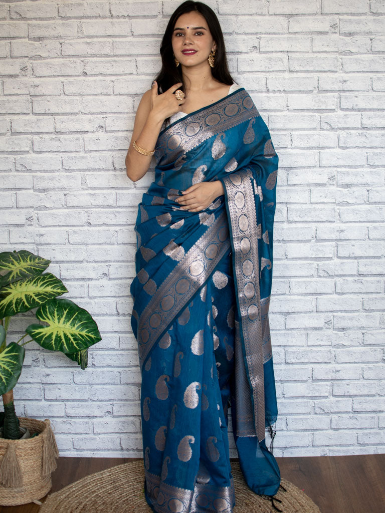 Stone Embellished Blue Saree In Net 4358SR03