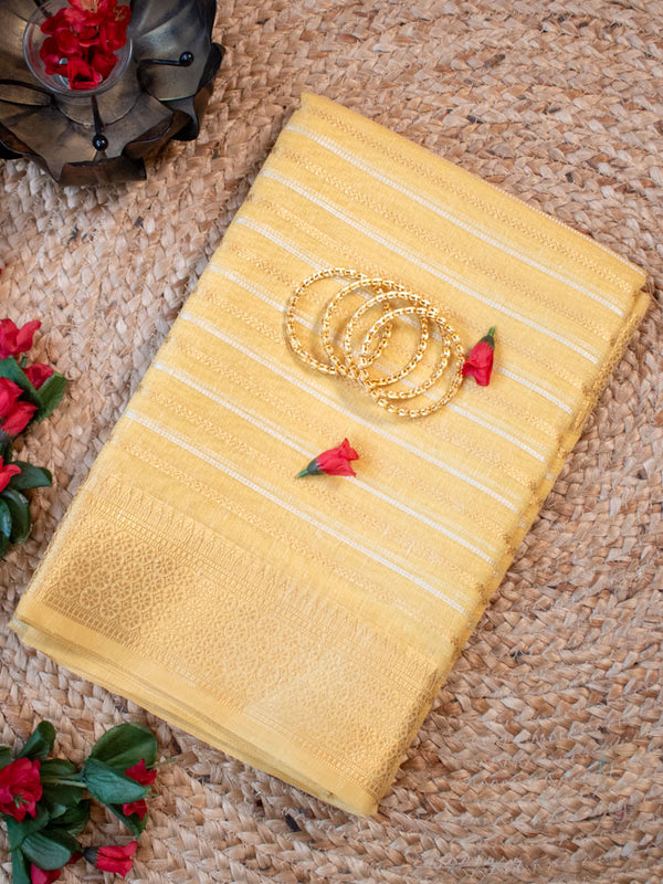 Banarasi Soft Cotton Saree With Zari Weaving-Yellow